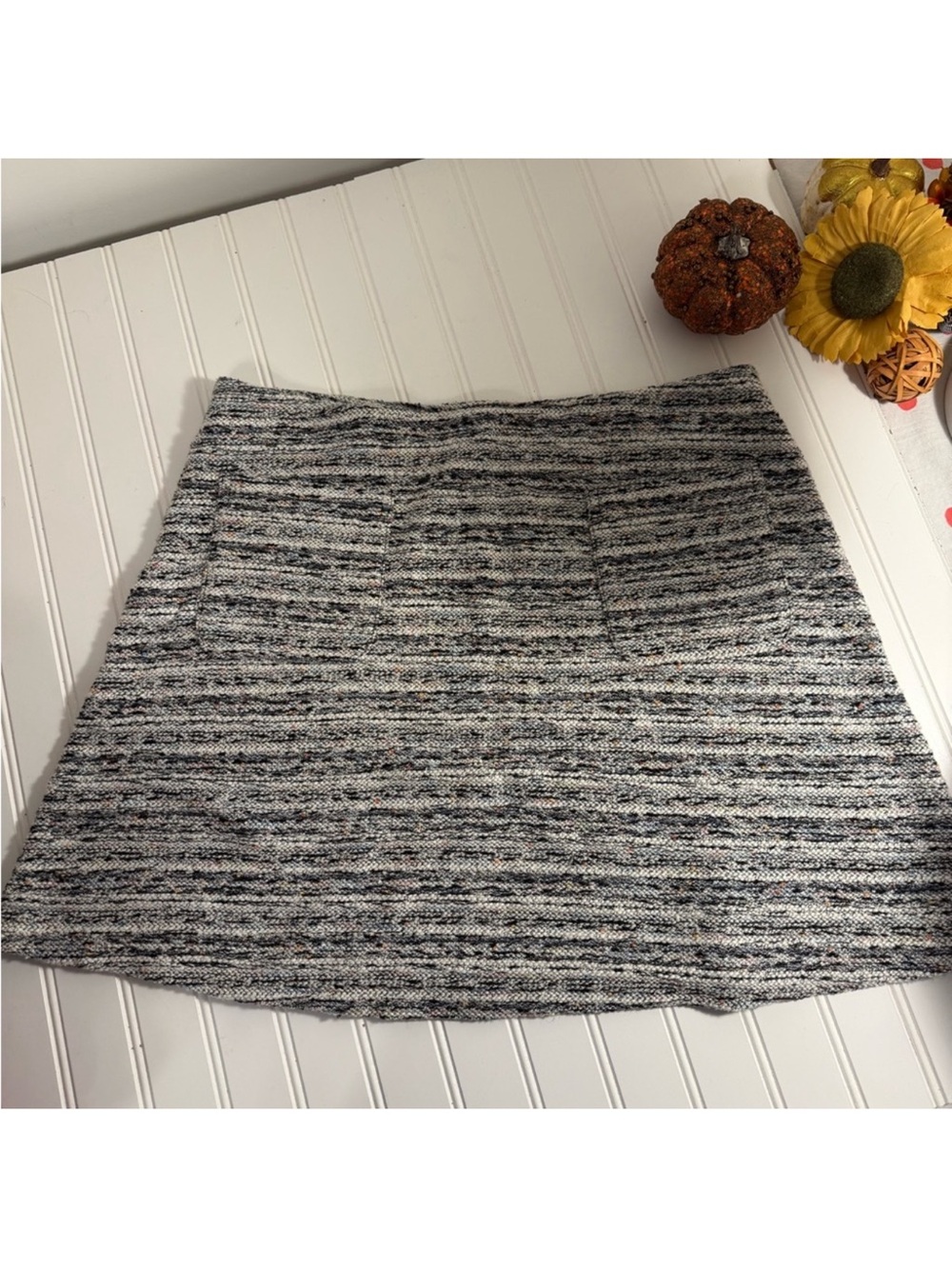 LOFT Gray & Black Tweed Mini Skirt